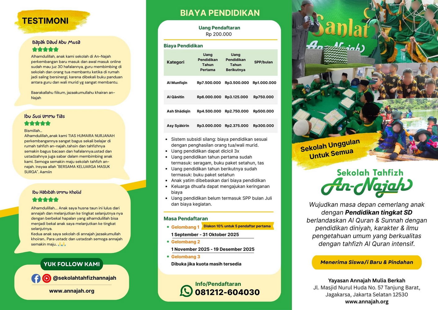 brosur keunggulan sekolah tahfizh an-najah